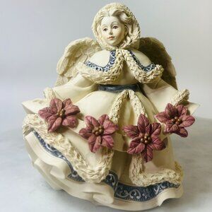 Vtg 2002 Sarahs Angels "Holly" December Birthday Figurine Christmas Poinsettia‎